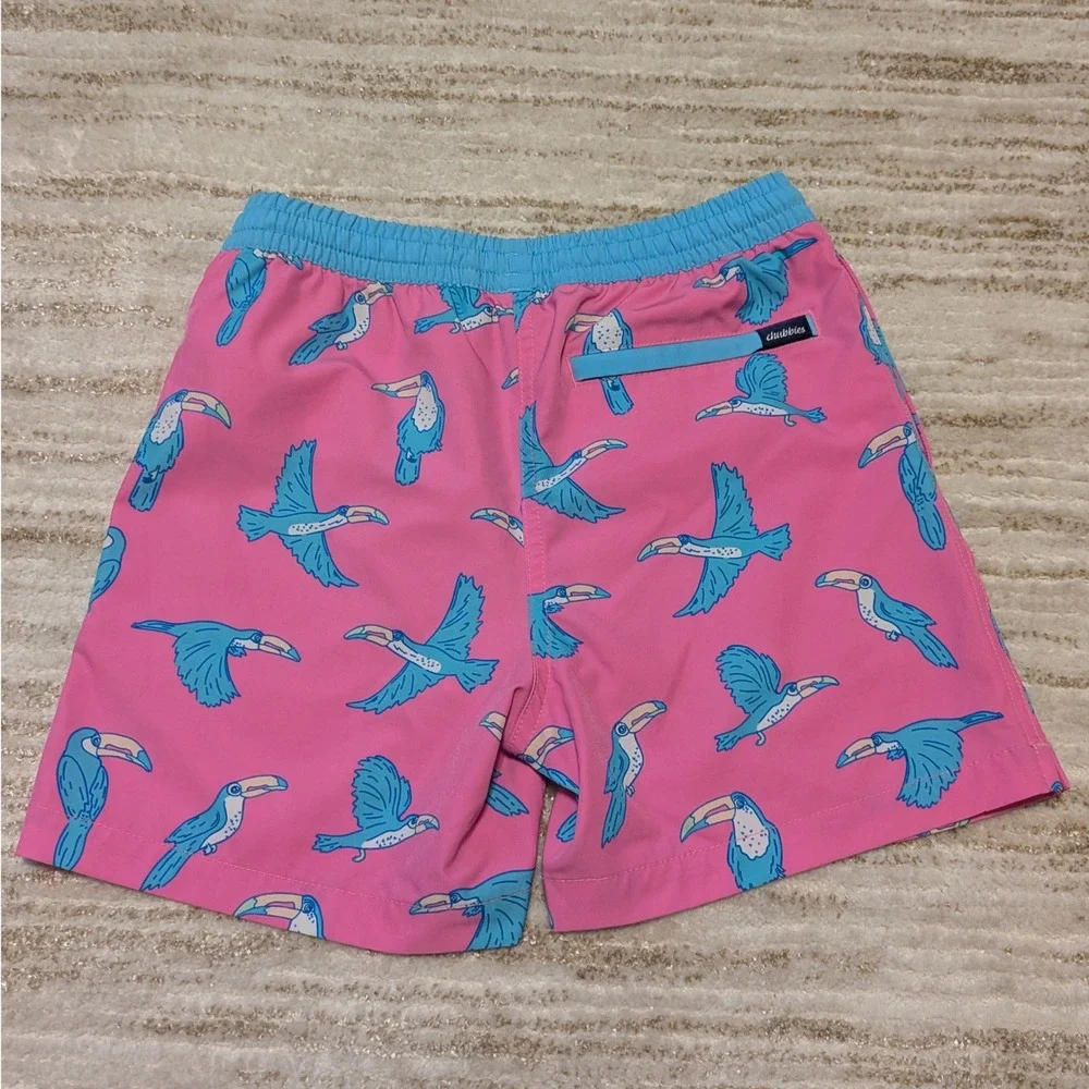 Chubbies Swim Trunks Youth Sz Small 8/9 Pink Blue Toucan Print Board Shorts Boys
